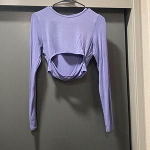 blue long sleeve open torso top